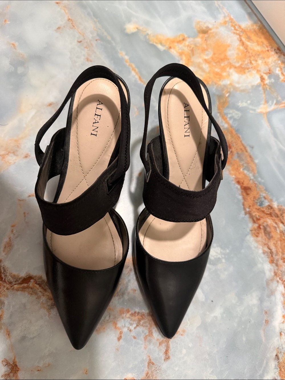 Alfani Black Pointed-Toe Elastic Slingback Heels